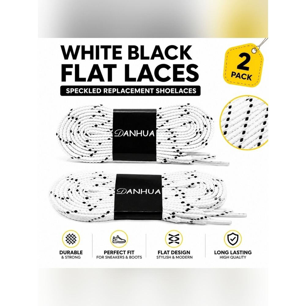 Danhua White Black Flat Laces Speckled Replacement Shoelaces for Sneakers Boots
